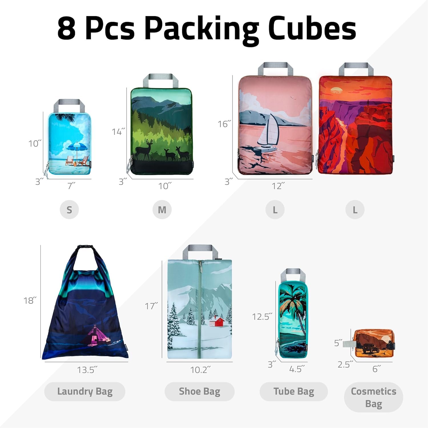 Set of 8 compression packing cubes for travel accessories- Expandable bags for clothing, toiletry, backpacks, organizing essentials (Holiday) - Image 4