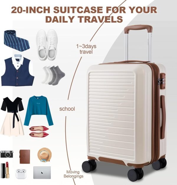 OUZZO PC Luggage Set 3 Piece,Travel Carry-on Luggage,TSA Approved Lock,Rolling Expandable Carry On Luggage For Plane, 22x14x9 Airline Approved,Hardshell Luggage,20-Inch Suitcases with Wheels,White - Image 8