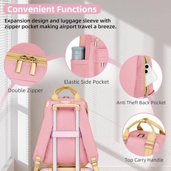 LARVENDER Luggage Sets 3 Piece Expandable Carry on Luggage 22x14x9 Airline Approved Hardshell Suitcase with Wheels TSA Lock, Lightweight Suitcase Set for Women with Travel Backpack, Pink - Image 7