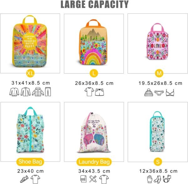 6 Set Boho Compression Packing Cubes Compressed Storage Bags for Carry on Suitcases Packaging Luggage Bags Organizers for Travel - Image 3