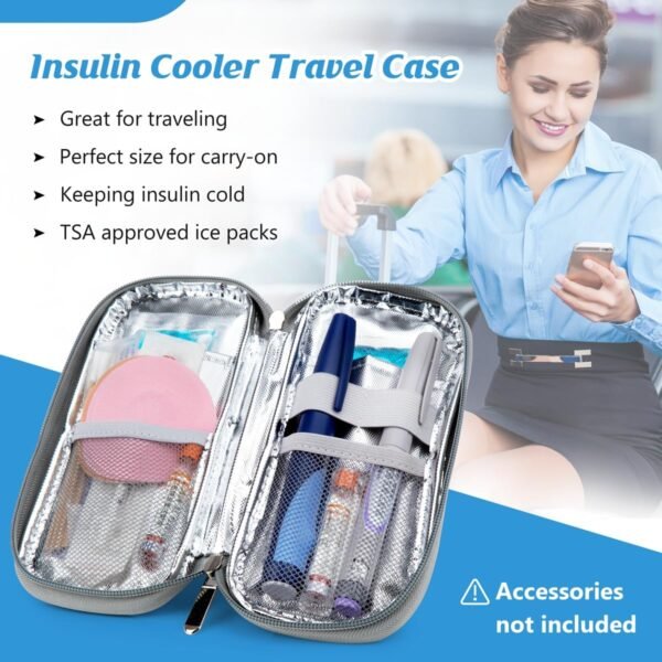 YOUSHARES Insulin Cooler Travel Case TSA Approved Medication Diabetic Supplies Cooler For Travel Refrigerated Medicine Organizer Bag With 2 Ice Pack - Image 3