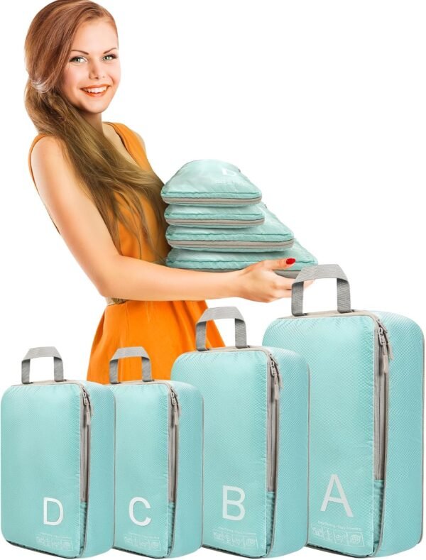 Compression Packing Cubes for Travell - Premium 377D Fabric Packing Cubes with Smooth Zippers, Space-Saving Compression Bags for Travell, Luggage Organizers for Clothes, Shoes, and Accessories - Image 2