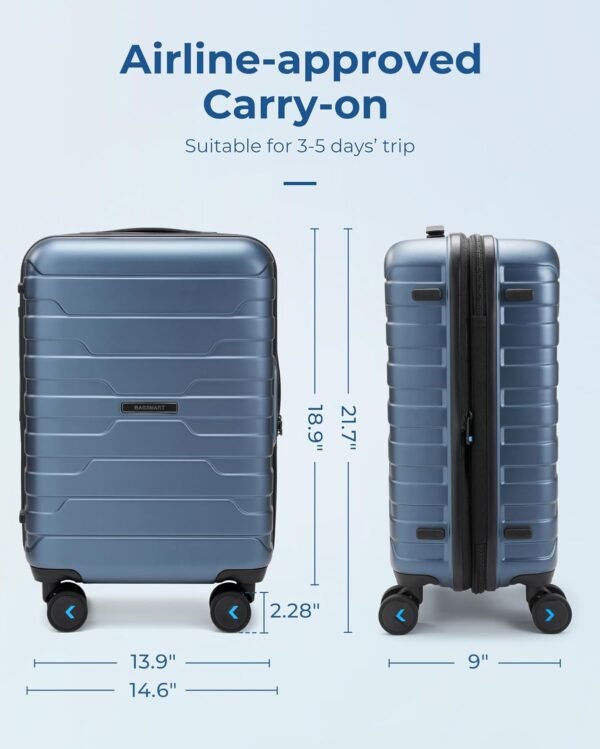 BAGSMART Carry On Luggage 22x14x9 Airline Approved with TSA Lock,20 Inch Lightweight Luggage with Spinner Wheels,100% PC Hard Shell Carry On Suitcases for Men Women,Royal Blue - Image 8