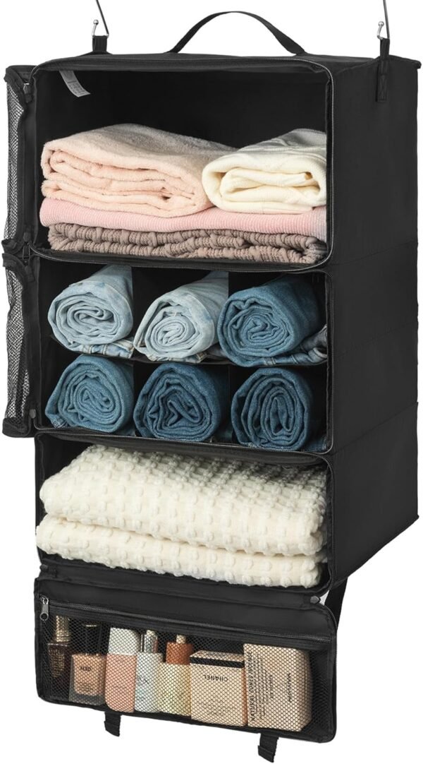 GRANNY SAYS Compression Packing Cubes for Travel, Extra Large Hanging Luggage Organizer, 3-Shelf Foldable Hanging Travel Shelves with 2 Hooks and Window, Packing Cubes for Carry on Suitcase Organizer - Image 2