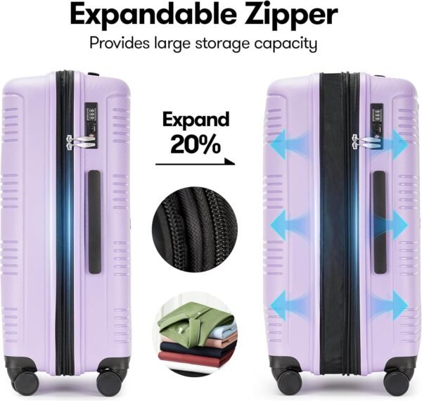 3 Piece Luggage Sets for Women,Durable Expandable Large Suitcases with Spinner Wheels Tsa Lock, 20in/25in/29in,Purple - Image 5