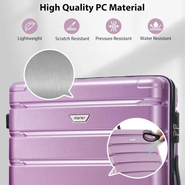Merax Luggage Set 3 Piece, Hard Shell PC+ABS Lightweight Suitcase Set with Spinner Wheels, for Travel Women Men (Purple) - Image 4