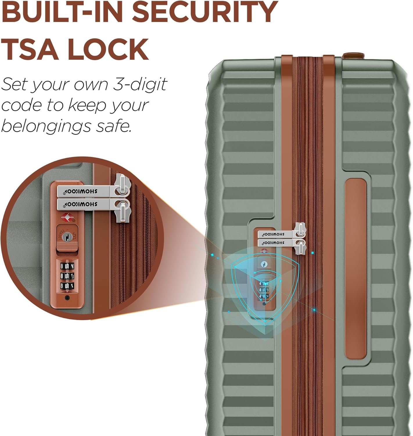 SHOWKOO Luggage Sets 3 Piece Hardside Expandable Suitcase with Double Spinner Wheels Tsa Lock Green (20in/24in/28in) - Image 8