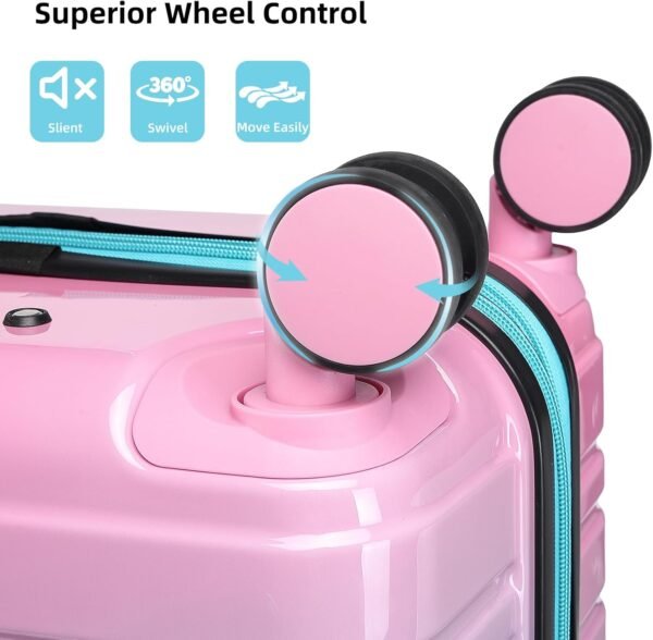 LARVENDER Luggage Sets 6 Piece, Expandable PC+ABS Hardside Multicolor Suitcase Sets with TSA Lock Double Spinner Wheels, Cotton Candy - Image 8