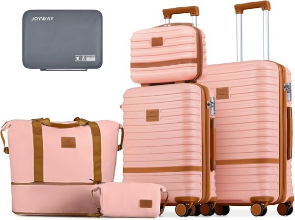 Joyway Expandable Luggage Sets 5 Piece Carry on and Check,Hardside Suitcase with Spinner Wheels and TSA Lock (Pink,20/24) - Image 2