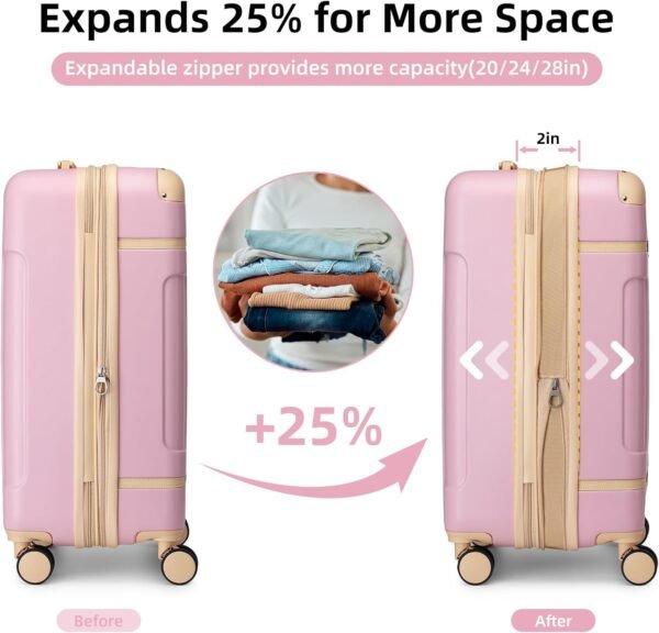 LARVENDER Luggage Sets 3 Piece Expandable Carry on Luggage 22x14x9 Airline Approved Hardshell Suitcase with Wheels TSA Lock, Lightweight Suitcase Set for Women with Travel Backpack, Pink - Image 3