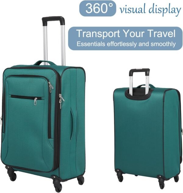 3pcs Set Softside Luggage Sets With Spinner Wheels, Expandable Softshell Suitcase Set, 28inch, 24inch, 20inch luggage with front pocket, Lightweight fabric luggage(GREEN) - Image 3