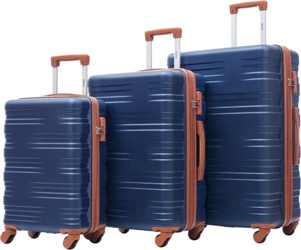 Merax Hardside Spinner Luggage with TSA Lock Expandable Lightweight Suitcase 20inch 24inch 28 inch Available(Navy and Brown, 3-piece Set(20/24/28)) - Image 3