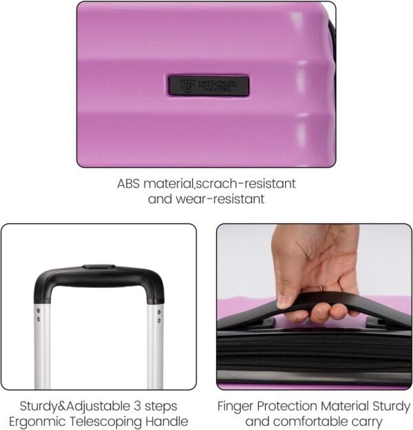 GinzaTravel 3-Piece Luggage Sets Expandable Suitcases with 4 Wheels PC+ABS Durable Hardside Luggage sets TSA lock (Purple, 3-Piece Set(20"/25"/29")) - Image 9