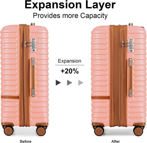 Joyway Expandable Luggage Sets 5 Piece Carry on and Check,Hardside Suitcase with Spinner Wheels and TSA Lock (Pink,20/24) - Image 3