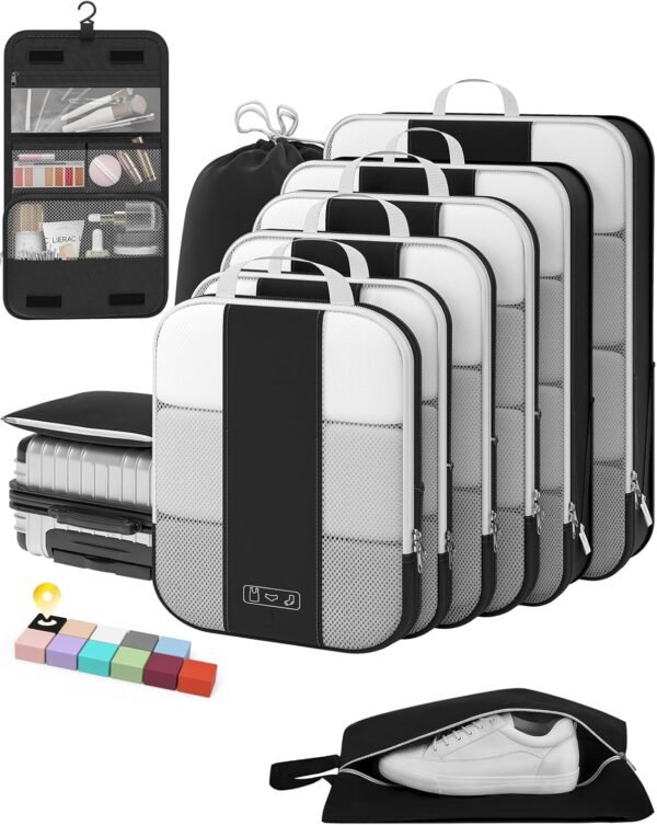 10 Set Compression Packing Cubes for Travel Essentials,Compressible Expandable Packing Cubes for Suitcase,OlarHike Luggage Organizer Bags for Travel,Handy Helper for Organizing Clothes(Black) - Image 2