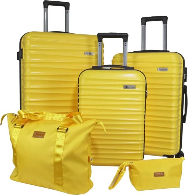 Luggage Sets 3 Piece(20/24/28)-Suitcase Set- Luggage with Wheels-PC + ABS Durable Lightweight Rotating hardshell suitcase 5PCS(Yellow) - Image 2