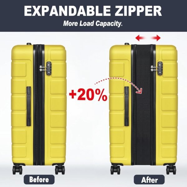Luggage Light weight Luggage Hardside Expandable Luggage Spinner Wheels Luggage Suitcase W/TSA Lock 3-Piece Luggage Set,Include 20”Carry on Luggage Suitecase(20/24/28), Signal Yellow - Image 7