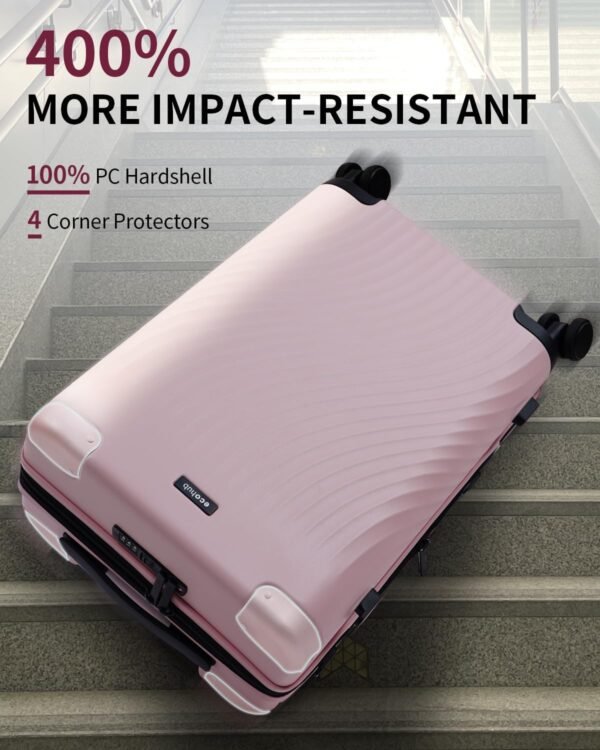 ECOHUB Hardside Expandable Carry On Luggage, Recycled PC 20" Rolling Luggage 22x14x9 Airline Approved with Spinner Wheels & TSA Lock, Lightweight Small Hardshell Travel Suitcase, 20 inch Carry-on Pink - Image 3