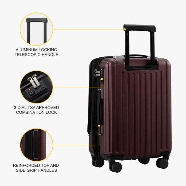 LEVEL8 Grace Carry on Luggage Airline Approved, 20 Inch Expandable Hardside Suitcases with wheels, Abs+Pc Harshell Spinner Luggages with Tsa Lock, Red - Image 9