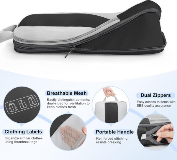 10 Set Compression Packing Cubes for Travel Essentials,Compressible Expandable Packing Cubes for Suitcase,OlarHike Luggage Organizer Bags for Travel,Handy Helper for Organizing Clothes(Black) - Image 7