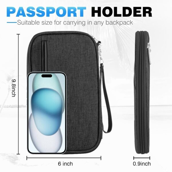 Passport Holder Family RFID Travel Document Organizer for Women Waterproof Passport Wallet Men Portable Case for Cards, Boarding Pass, ID, Money, Tickets with Zipper - Image 3