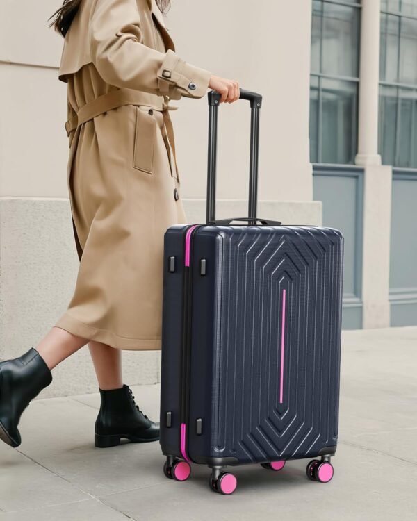 20 inch Carry-on Luggage Hardside Lightweight Suitcase with Spinner Wheels TSA Lock Airline Approved Suitcase for Travel Business, Rose Red With Dark Blue - Image 3
