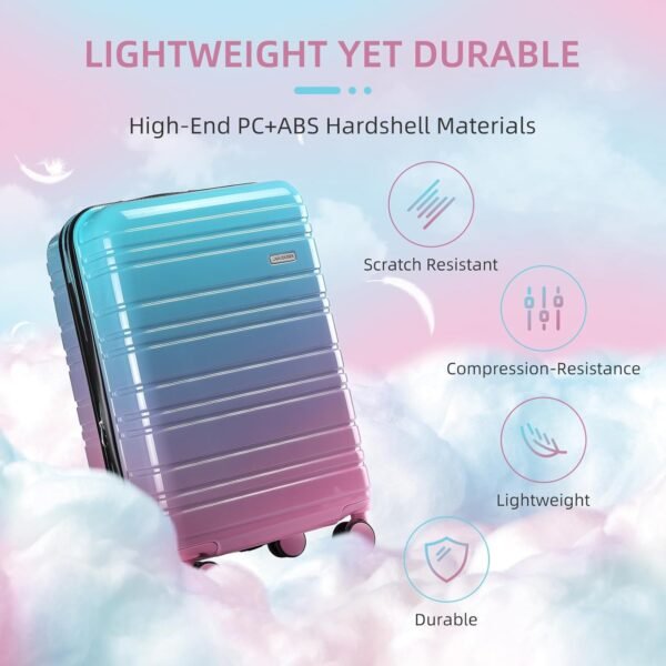 LARVENDER Luggage Sets 6 Piece, Expandable PC+ABS Hardside Multicolor Suitcase Sets with TSA Lock Double Spinner Wheels, Cotton Candy - Image 6