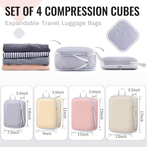 4 Pack Compression Packing Cubes for Suitcases Expandable Waterproof Travel Bags Suitcase Organizer Bags Set for Women Men - Image 3