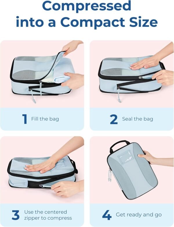 BAGSMART Compression Packing Cubes, 6 PCS Packing Cubes for Suitcases, Travel Bags Organizer for Luggage, Lightweight Packing Cubes for Travel Essentials - Image 6