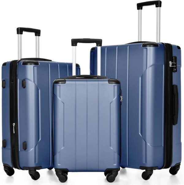 Merax Luggage Expandable Lightweight Spinner Suitcase with Corner Guards (Blue, 3-Piece Set (20/24/28) - Image 2