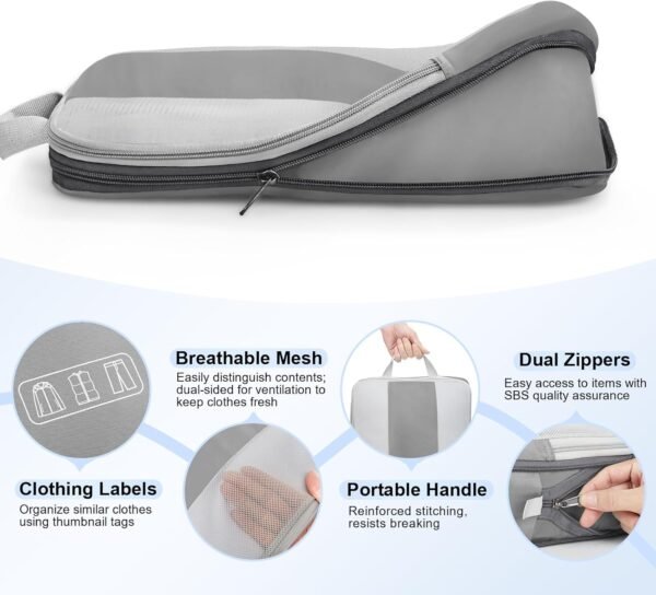 10 Set Compression Packing Cubes for Travel Essentials,Compressible Expandable Packing Cubes for Suitcase,OlarHike Luggage Organizer Bags for Travel,Handy Helper for Organizing Clothes(Grey) - Image 7