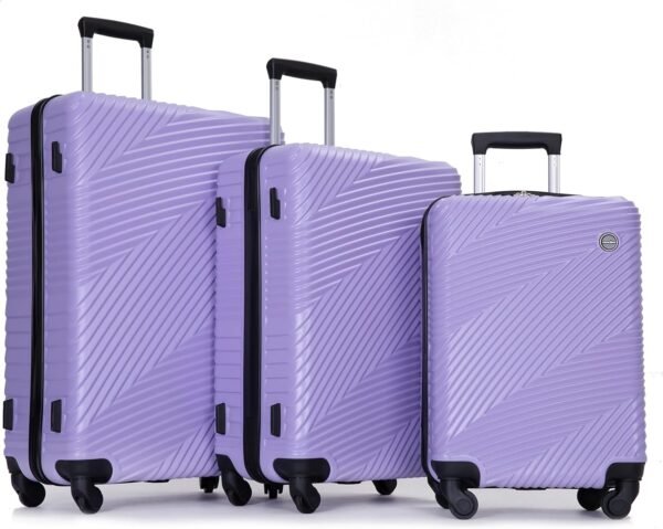 Luggage Sets 3 Piece, Hardside PC ABS Suitcase Set with Spinner Wheels, Lightweight Travel Carry-on and Checked Luggage, lavender Purple, 3-Piece Set(20/24/28) - Image 2