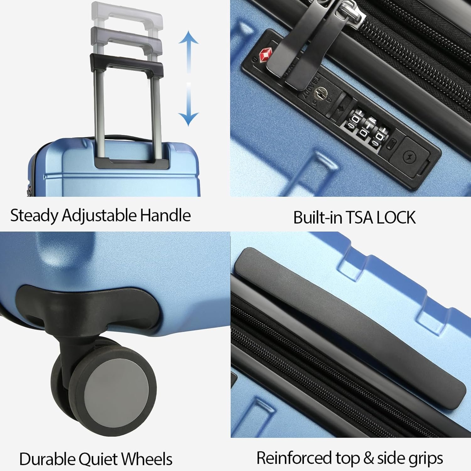 KROSER Hardside Expandable Carry On Luggage with Spinner Wheels & Built-in TSA Lock, Durable Suitcase Rolling Luggage with USB Port, Carry-On 20-Inch, Light Blue - Image 5