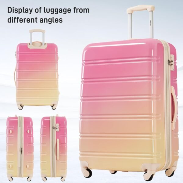 Merax Suitcase Set, Hardshell Luggage Sets 3 Piece with Spinner Wheels, Expandable Gradient Color Suitcase with TSA Lock Lightweight 20" 24" 28", Pink and Yellow - Image 4