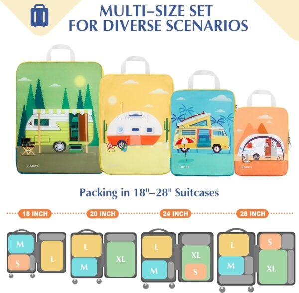 Gonex Compression Packing Cubes, 4pcs Expandable Storage Travel Luggage Bags Organizers, Travel Cubes for Suitcase Carry On (RV) - Image 3