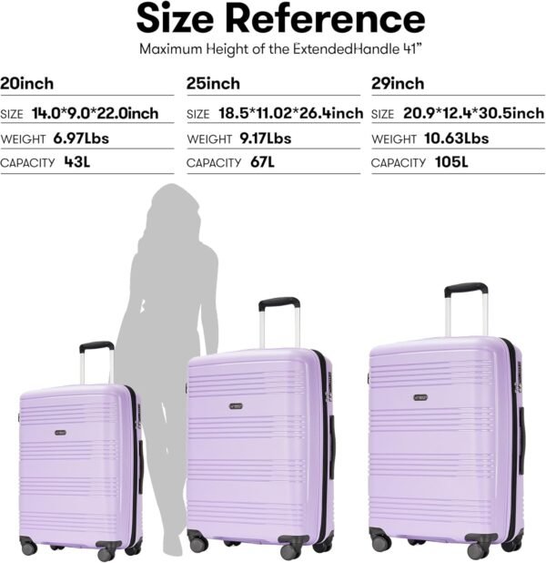 3 Piece Luggage Sets for Women,Durable Expandable Large Suitcases with Spinner Wheels Tsa Lock, 20in/25in/29in,Purple - Image 3
