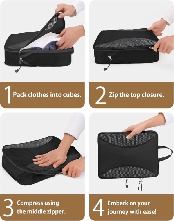 Compression Packing Cubes 12 Set, Suitcase Organizers, Luggage Organizer Bags for Travel, Extendable Packing Cubes for Travel Compression, Travel Essentials, Black - Image 9