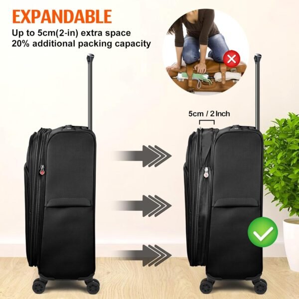 Verdi Softside Expandable Carry-On Luggage with Spinner Wheel USB Port Lightweight (Black, 20-Inch Carry-On) - Image 3