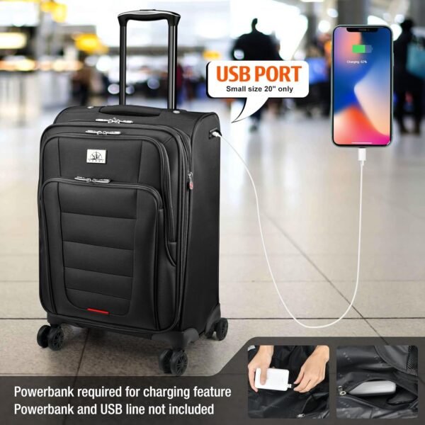 Verdi Softside Expandable Carry-On Luggage with Spinner Wheel USB Port Lightweight (Black, 20-Inch Carry-On) - Image 4