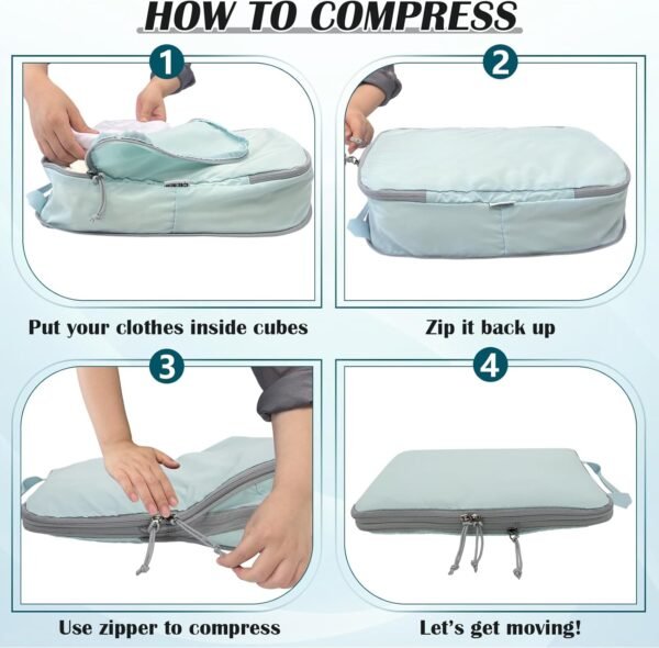 Compression Packing Cubes for Travel, 2 Set Compression Bags Travel Cubes for Packing Suitcase Organizer Bags Set, Travel Accessories Luggage Organizer Bags, Blue - Image 7