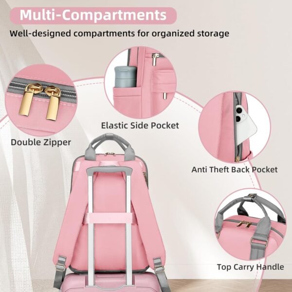 LARVENDER 3-Piece Carry On Luggage for Women,Hard Shell Suitcase 20Inch Carry On Luggage 22x14x9 Airline Approved, Spinner Wheel and TSA Lock（Pink 20Inch/BP/TB） - Image 8
