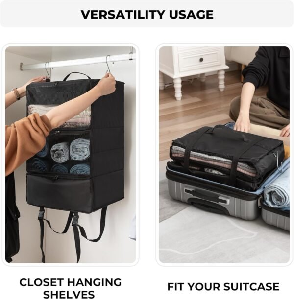 GRANNY SAYS Compression Packing Cubes for Travel, Extra Large Hanging Luggage Organizer, 3-Shelf Foldable Hanging Travel Shelves with 2 Hooks and Window, Packing Cubes for Carry on Suitcase Organizer - Image 5