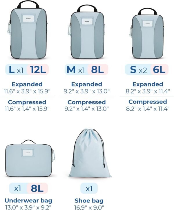 BAGSMART Compression Packing Cubes, 6 PCS Packing Cubes for Suitcases, Travel Bags Organizer for Luggage, Lightweight Packing Cubes for Travel Essentials - Image 3