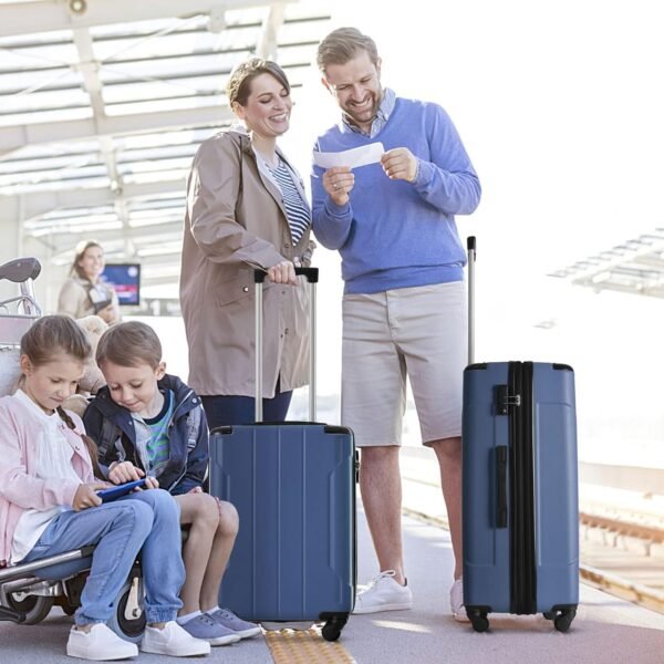 Merax Luggage Expandable Lightweight Spinner Suitcase with Corner Guards (Blue, 3-Piece Set (20/24/28) - Image 9