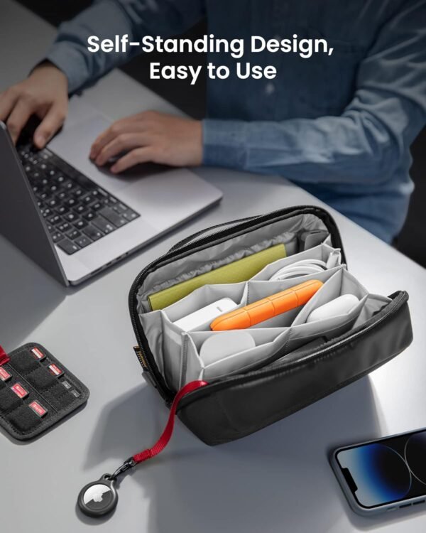 tomtoc Electronic Organizer Accessory Tech Pouch for MacBook Charger, Cables, Power Bank, Hard Drive, Cords, Water-resistant Storage Bag with Removable Card Slots for USB Adapter, Memory Card, Black - Image 5