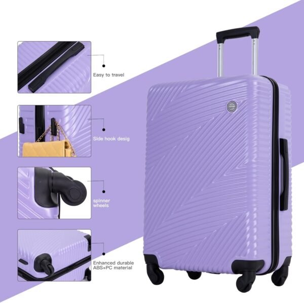 Luggage Sets 3 Piece, Hardside PC ABS Suitcase Set with Spinner Wheels, Lightweight Travel Carry-on and Checked Luggage, lavender Purple, 3-Piece Set(20/24/28) - Image 8