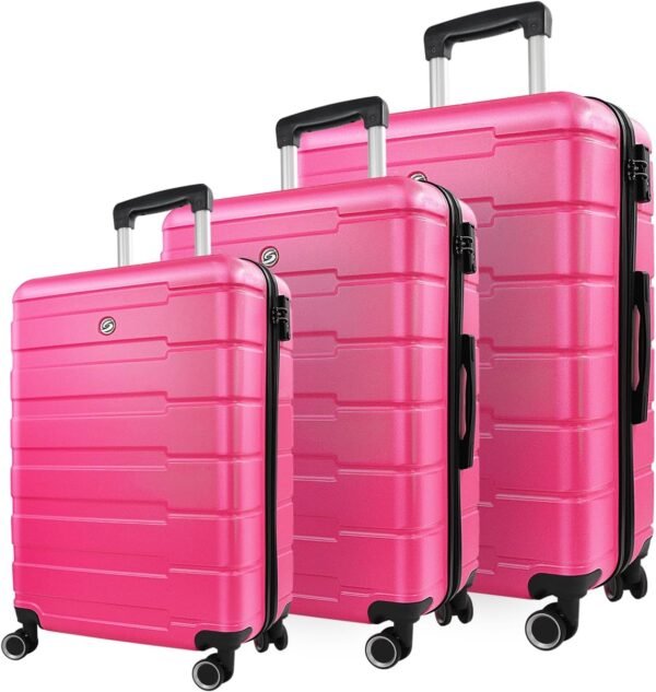 ILLUMINEW Luggage Sets with Durable Lightweight Carry-On Suitcases, Spinner Wheels, and TSA-Approved Lock (LOGO, Rose Red, 20/24/28) - Image 2