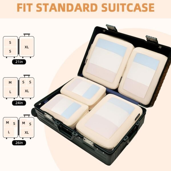 BAGAIL 4 Set/6 Set/8 Set Compression Packing Cubes Travel Accessories Expandable Packing Organizers(Beige SquareMesh 6 Set) - Image 8
