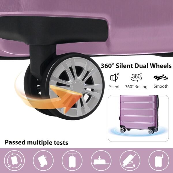 Merax Luggage Set 3 Piece, Hard Shell PC+ABS Lightweight Suitcase Set with Spinner Wheels, for Travel Women Men (Purple) - Image 6