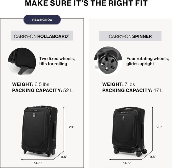 Travelpro Crew Classic Lightweight Softside Expandable Carry on Luggage, 2 Wheel Upright Rollaboard Suitcase, Men and Women, Carry On 22-Inch, Black - Image 8